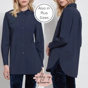 Online Exclusive | Lysse Schiffer Button Down Dress Shirt in Twilight (Navy Blue)