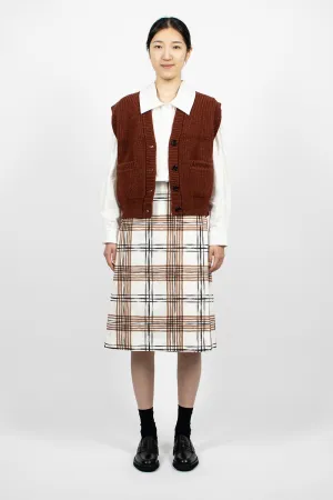 Painted Check Wrap Skirt Off-white/Black/Tan