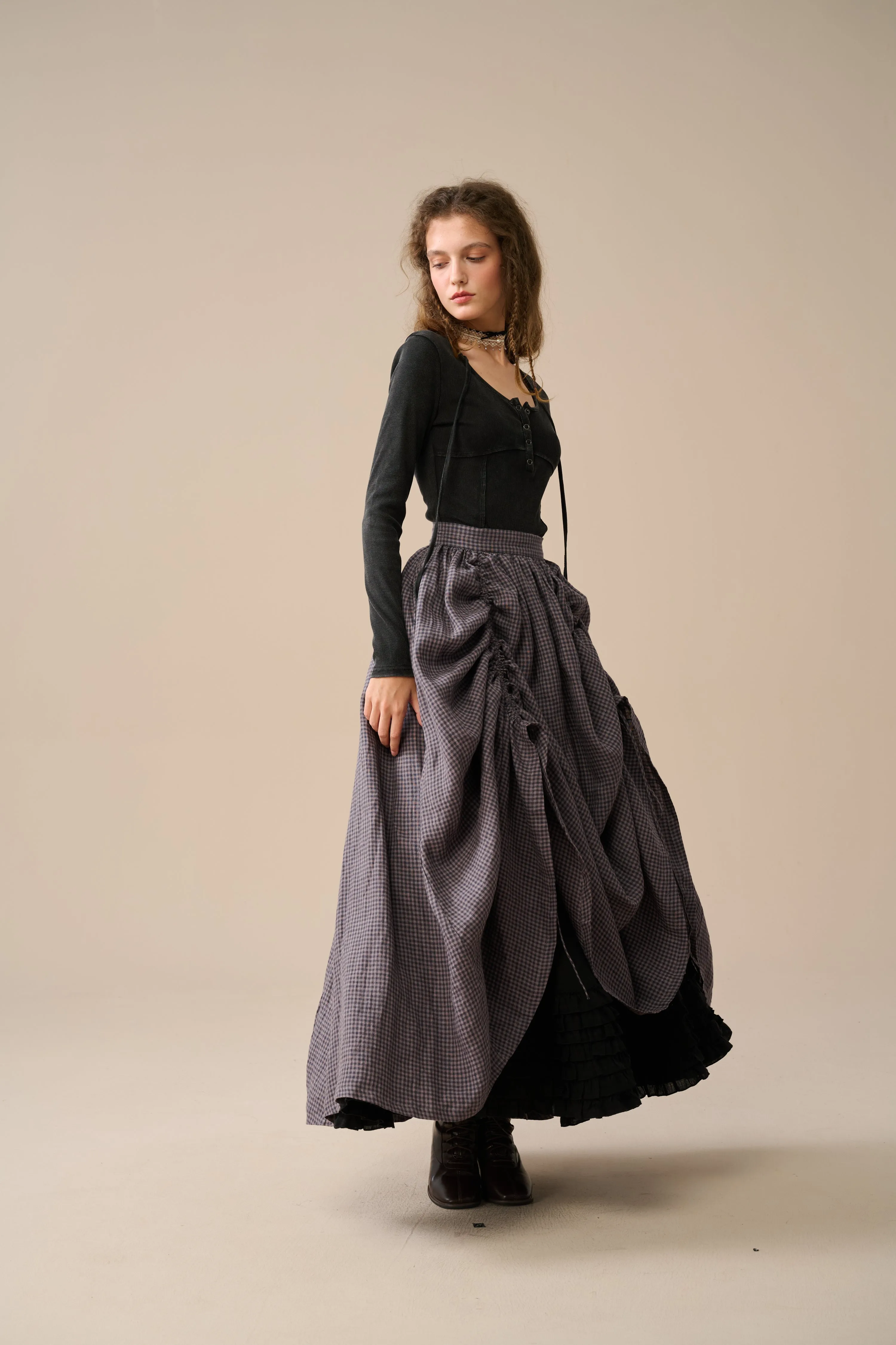 Pearl 15 | Ruffled drawstring linen skirt