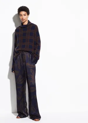 Plaid Wool Cashmere Funnel Neck in Marine/Umbra