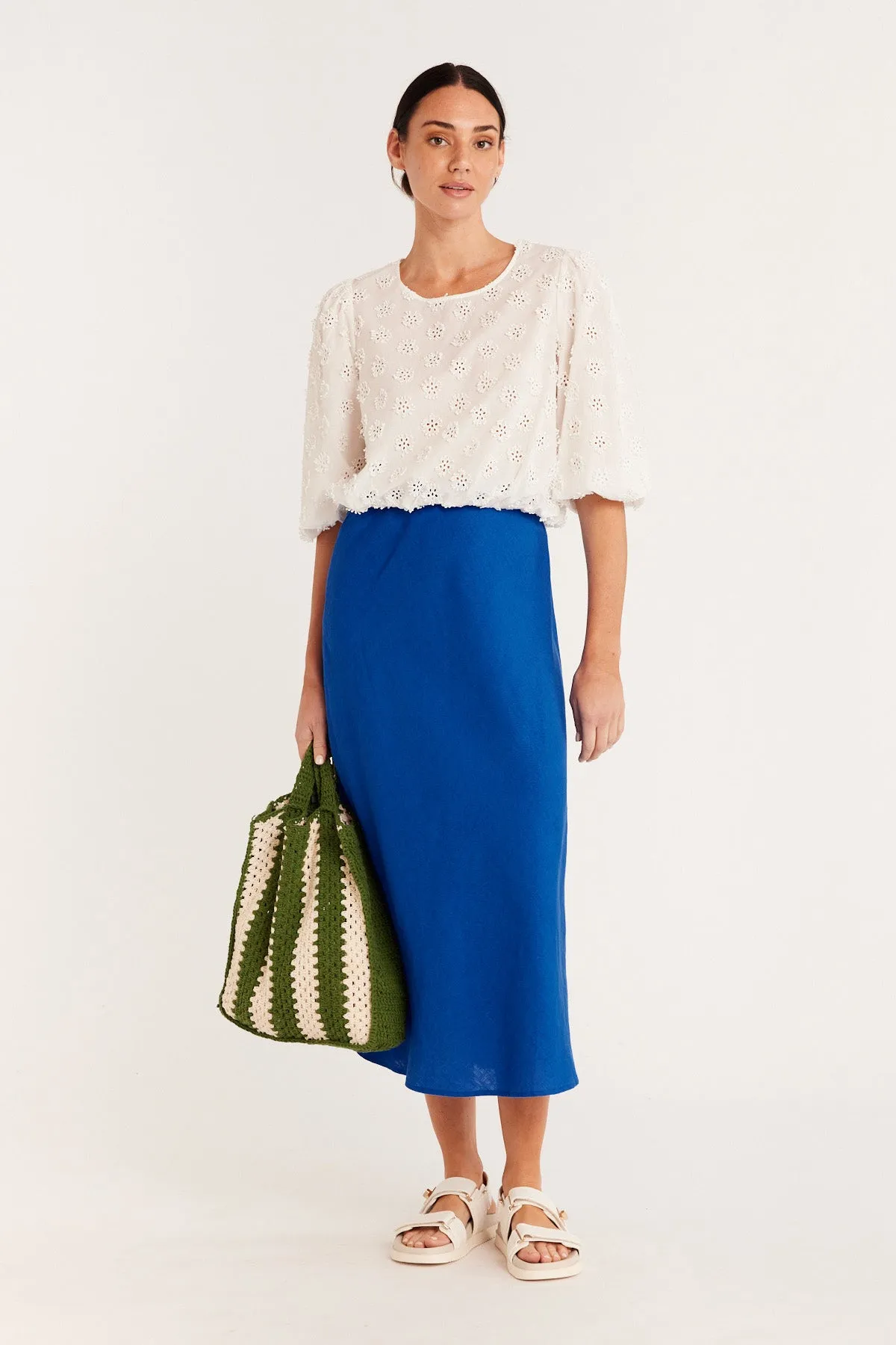 Pure Linen Bias Skirt - Cobalt Blue