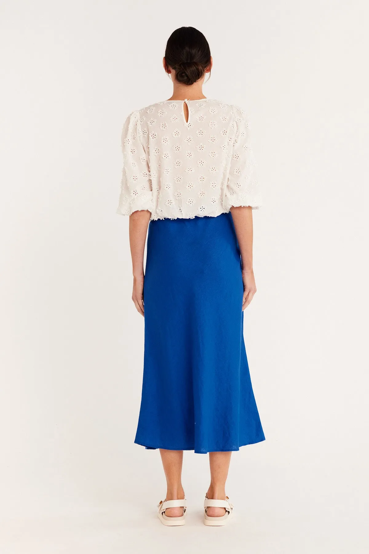 Pure Linen Bias Skirt - Cobalt Blue