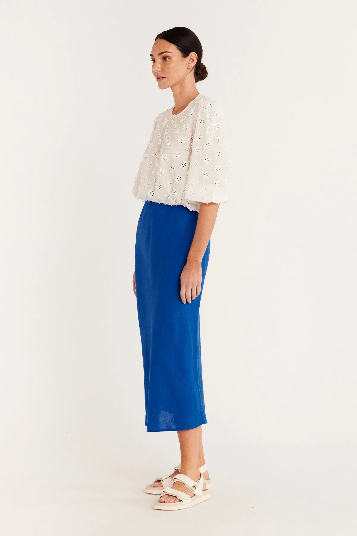 Pure Linen Bias Skirt - Cobalt Blue