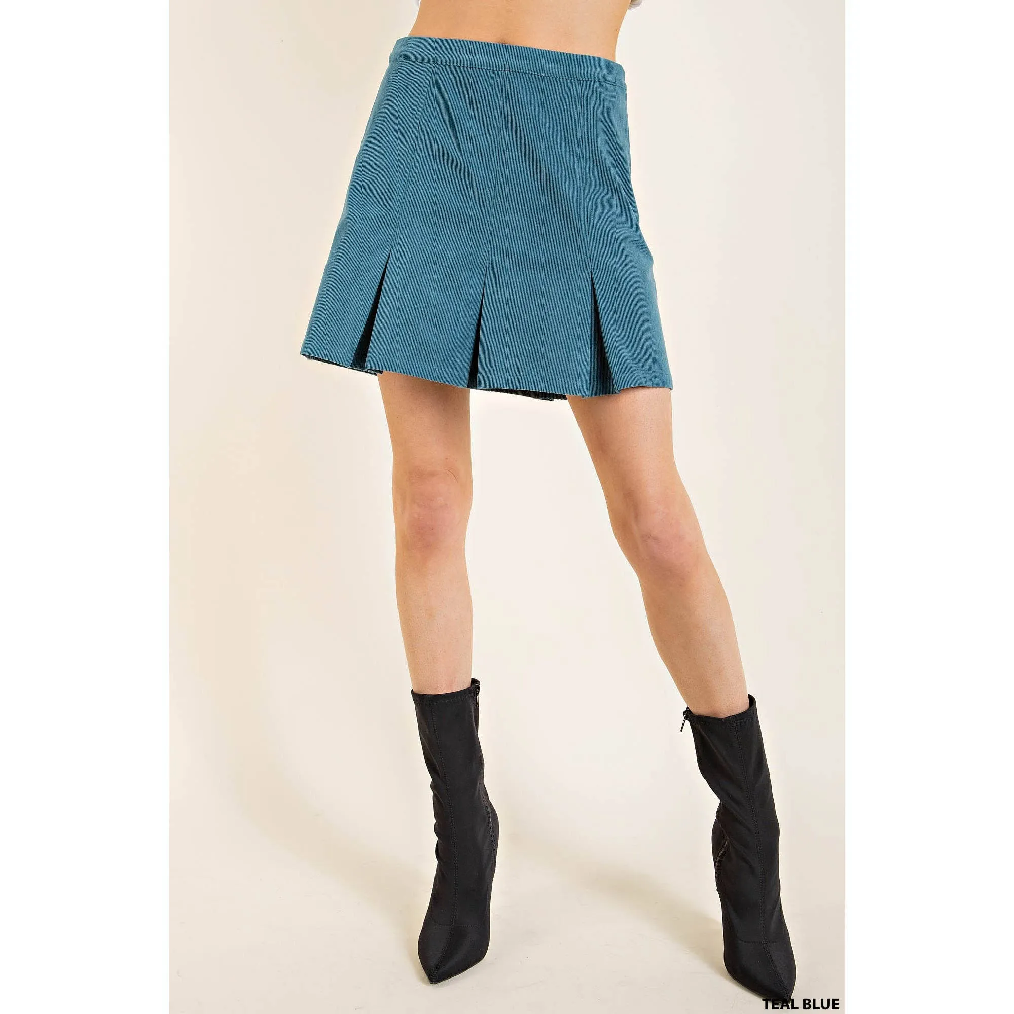 Retro Pleated Mini Skirt - Teal