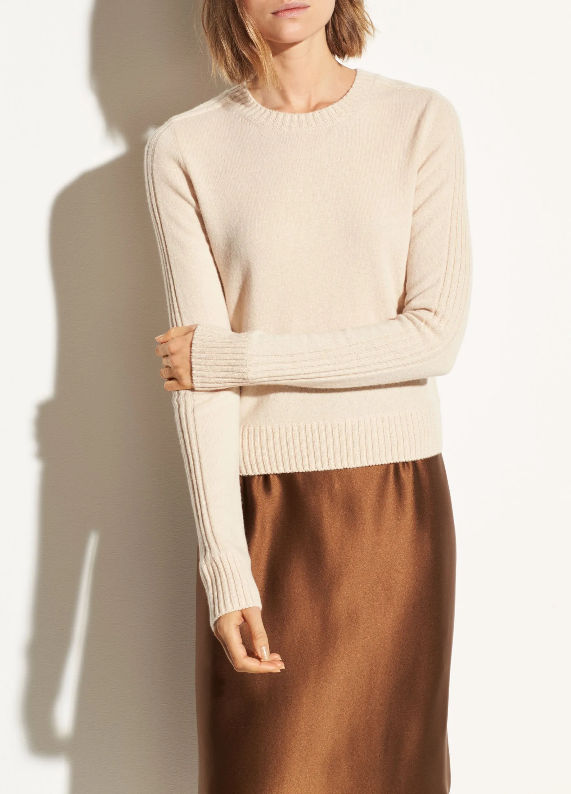 Ribbed Cashmere Crew in Pale Alder