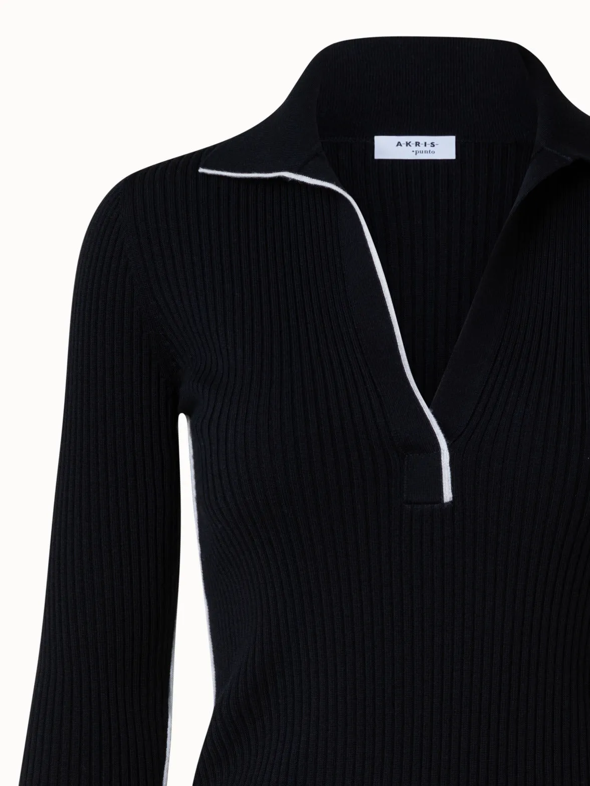 Ribbed Merino Wool Polo Neck Sweater