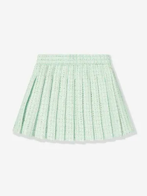 Self Portrait Girls Boucle Pleated Skirt in Green