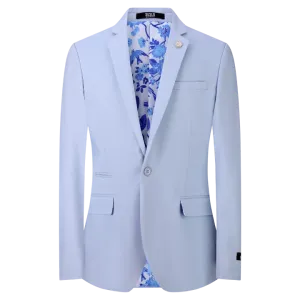 Sky Blue Men's Blazer Jacket Stretch Fabric Notch Lapel Slim-Fit Style-S1601