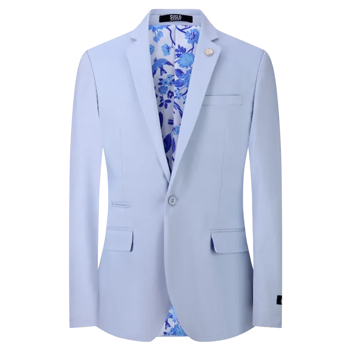 Sky Blue Men's Blazer Jacket Stretch Fabric Notch Lapel Slim-Fit Style-S1601