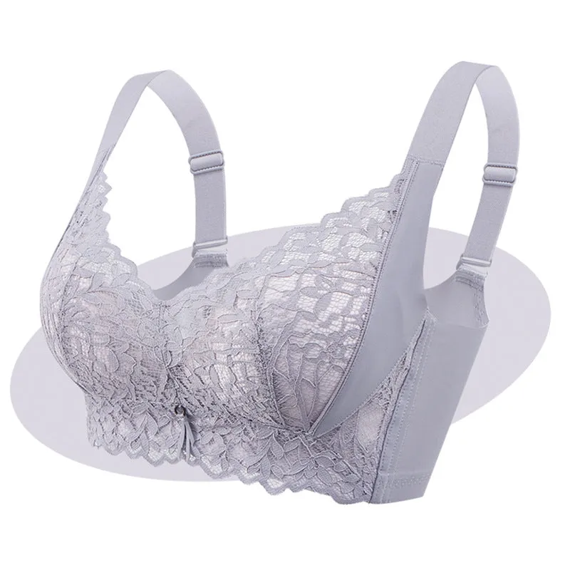 Spring and summer underwear for women with small breasts, anti-sagging, wire-free adjustable breathable lace bra, breast-retracting bra