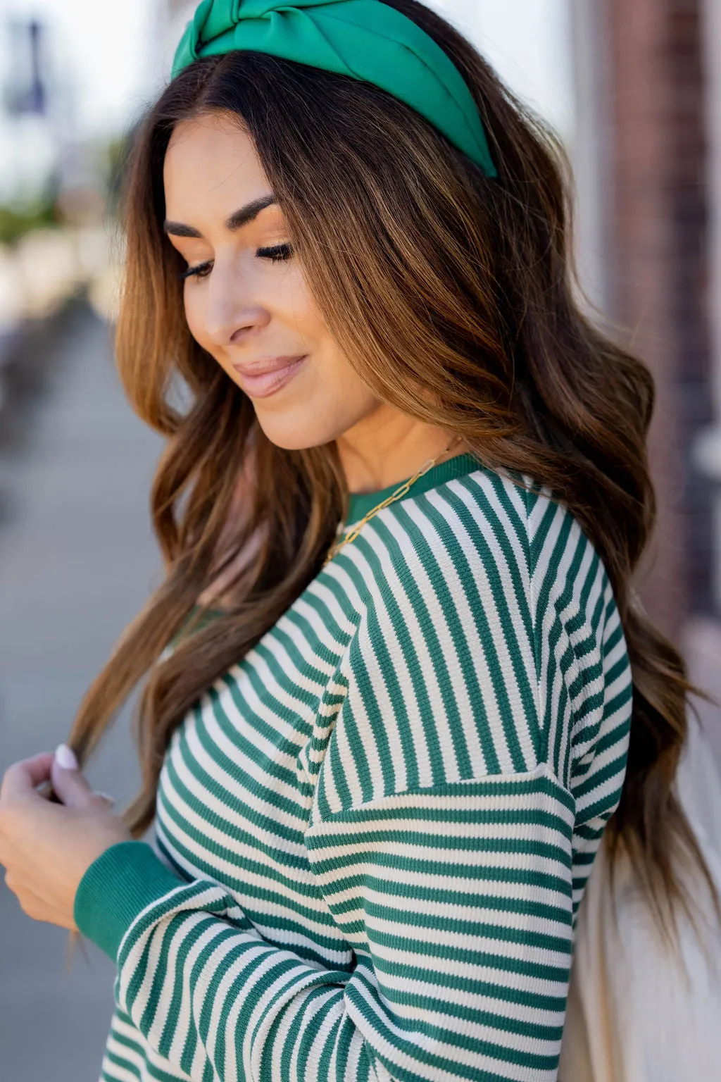 Striped Solid Trim Thermal Tee