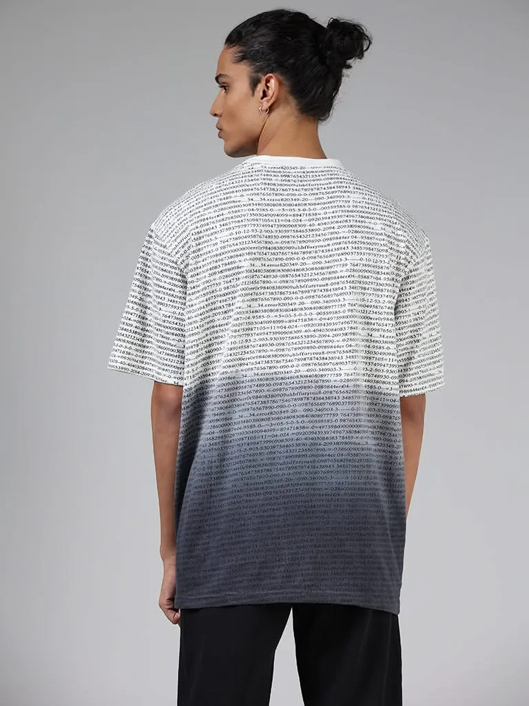 Studiofit Off White & Dark Grey Printed Cotton Relaxed-Fit T-Shirt