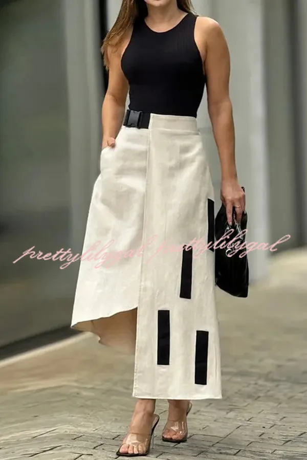 Stylish Cropped Sleeveless Top and Pockets Irregular Hem Skirt Set