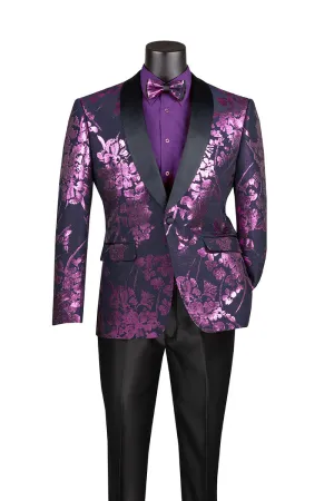 Vinci Slim Fit Fashion Jacket Shawl Lapel with Bow Tie Lavender BSF-19