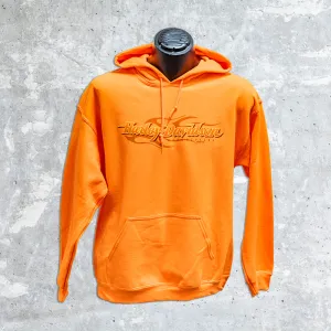 West Bend Harley Davidson- Safety Orange Flame Pull Over Hoodie