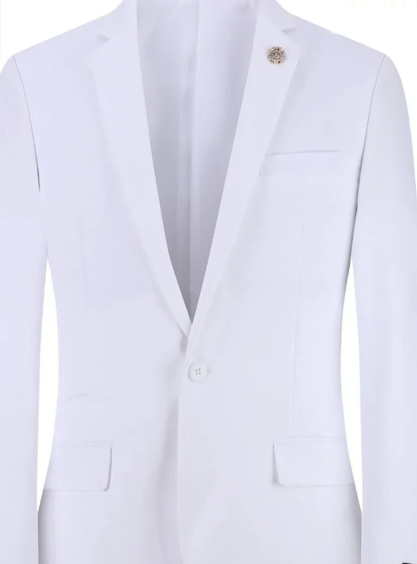 White Men's Blazer Jacket Stretch Fabric Notch Lapel Slim-Fit Style-S1601