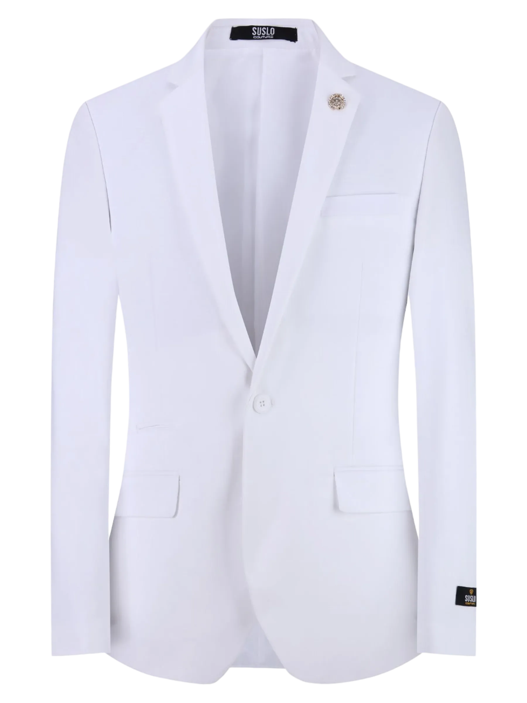 White Men's Blazer Jacket Stretch Fabric Notch Lapel Slim-Fit Style-S1601