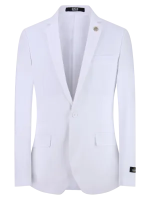 White Men's Blazer Jacket Stretch Fabric Notch Lapel Slim-Fit Style-S1601