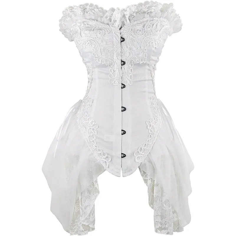 Women's Strapless Floral Embroidery Gothic Renaissance Corset with Lace Skirt