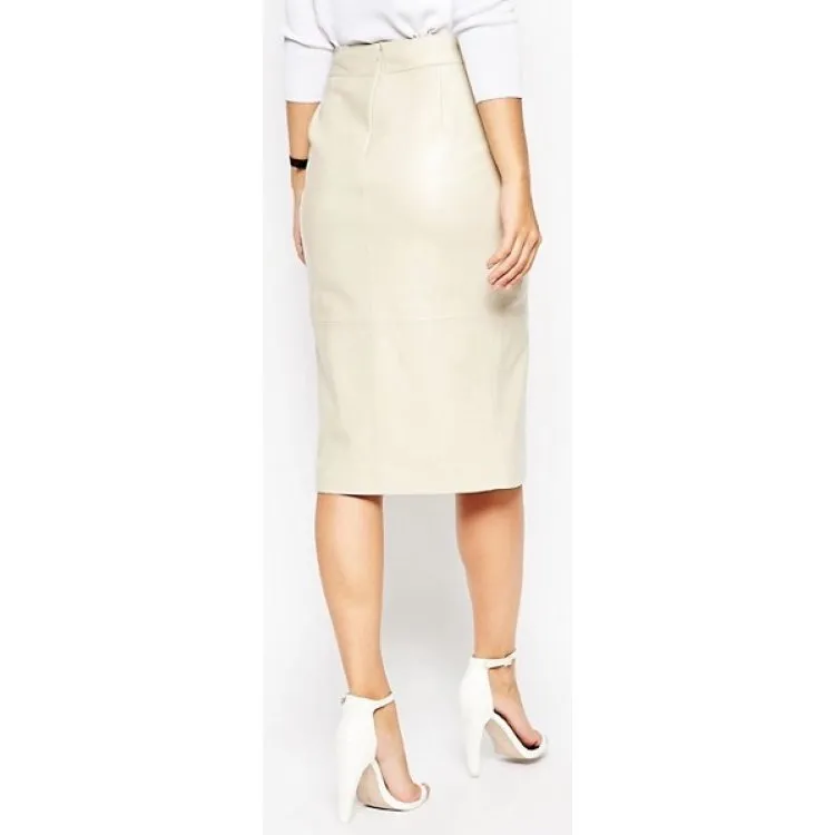 Womens Stylish Slimfit Genuine White Leather Partywear Skirt